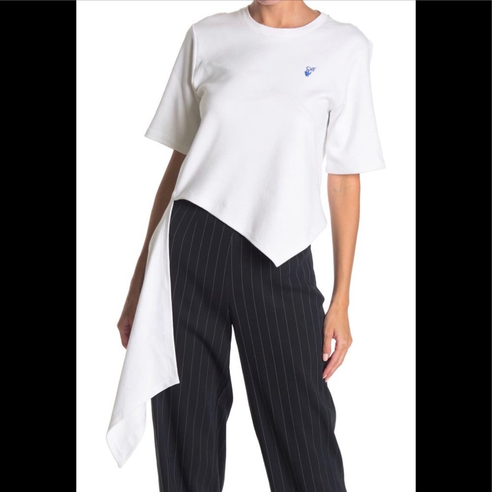 Off-White Logo Spiral Draping High/Low T-Shirt